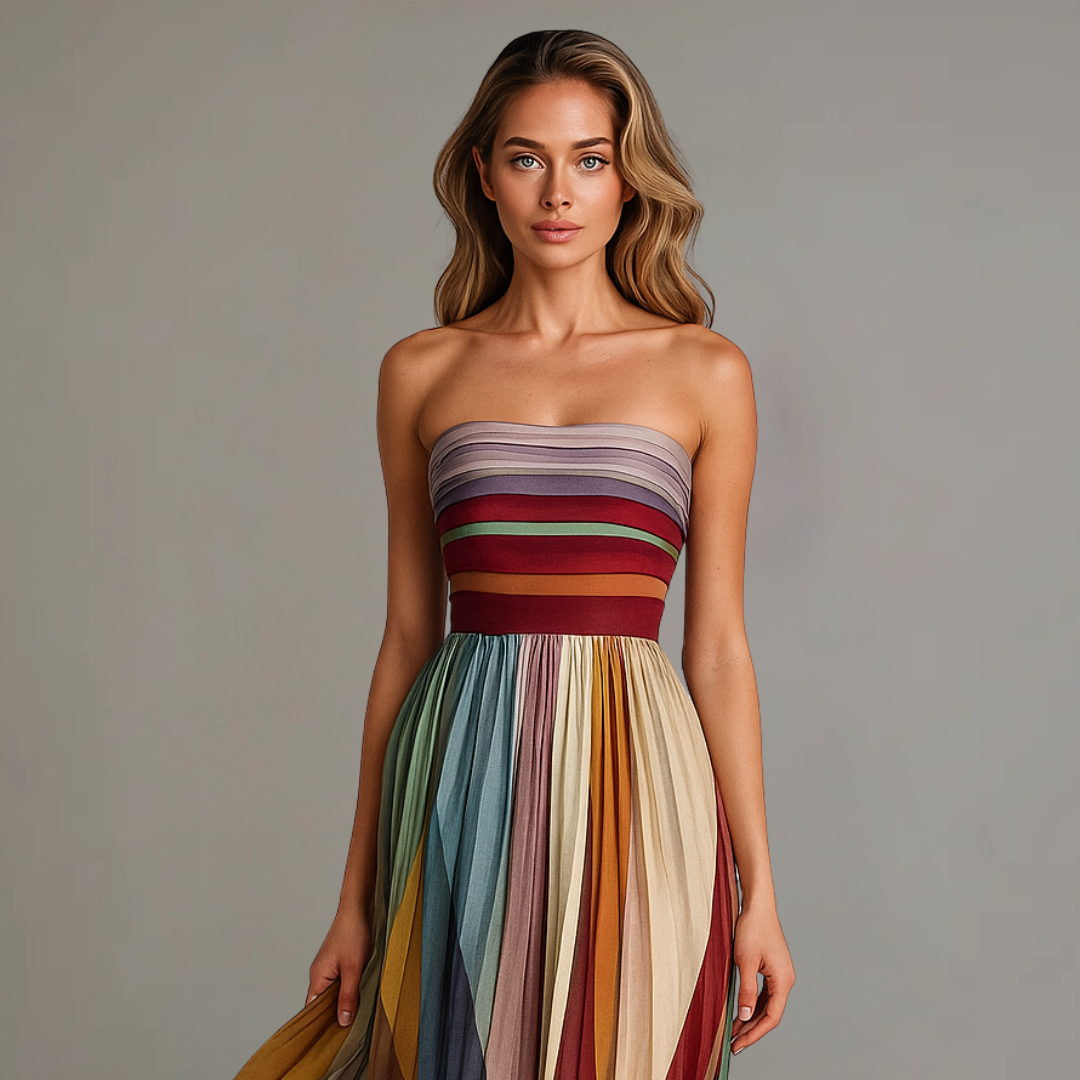 Women's Strapless Pleated Maxi Dress - Summer Party Elegance
