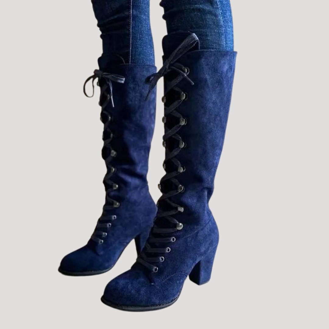 Women's Knee-High Lace-Up Boots with Block Heel
