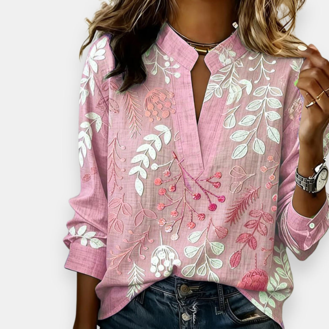 Anavira Patterned Women's Blouse with Relaxed Fit, view 4 - Elena Harper