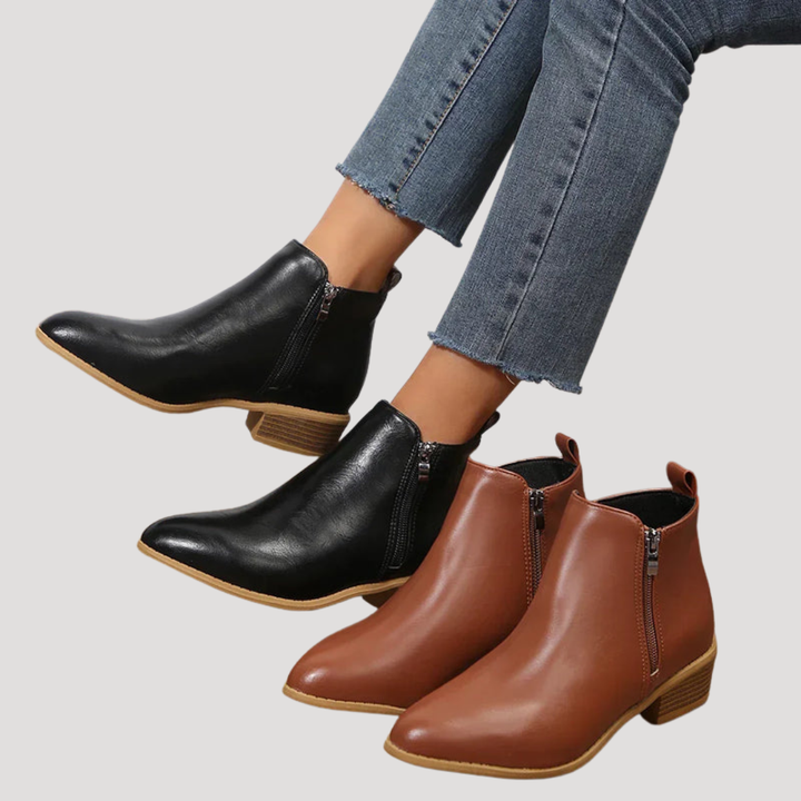 Women's Ankle Boots with Low Heel and Side Zip