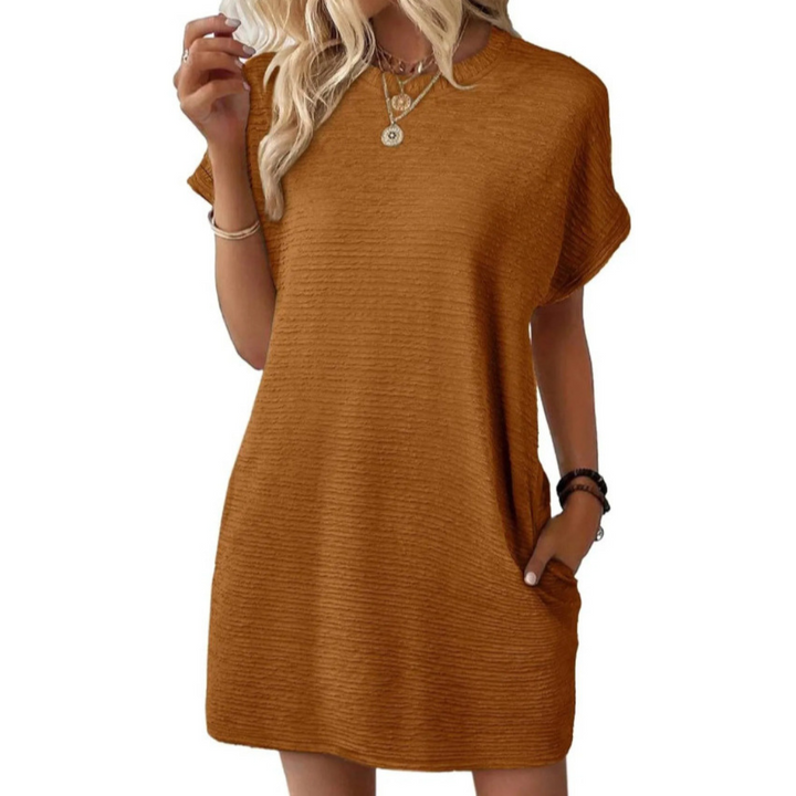Tessa Minimalist Round Neck Summer Dress, view 6 - Elena Harper