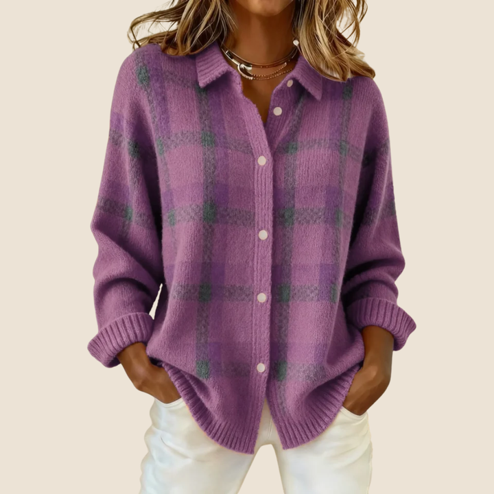 Trendy Women's Fleece Vest with Buttons and Check Pattern