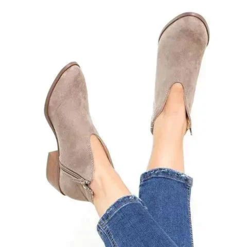 Women's Ankle Boots V Shape Low Heel with Zipper