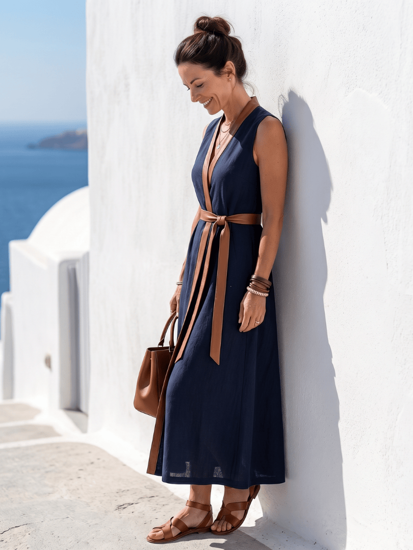 Myra™ Contrast Line Midi Dress by Emma & Rose Cape Town, featuring a stylish midi length and contrasting design details.