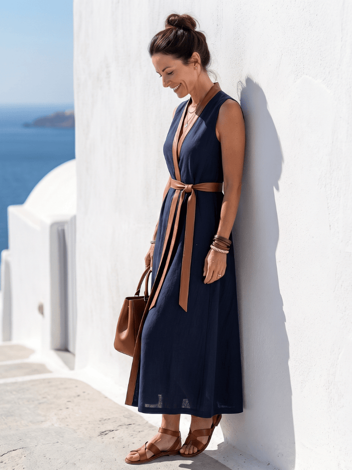 Myra™ Contrast Line Midi Dress by Emma & Rose Cape Town, featuring a stylish midi length and contrasting design details.
