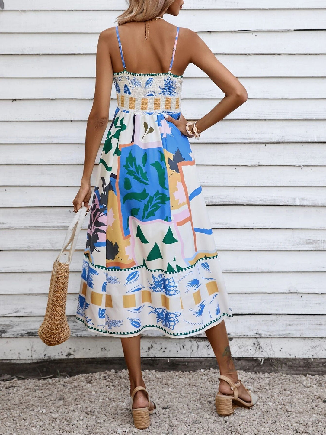 Patchwork Slip Maxi Dress: Abstract Colorful Printed, view 3 - Elena Harper