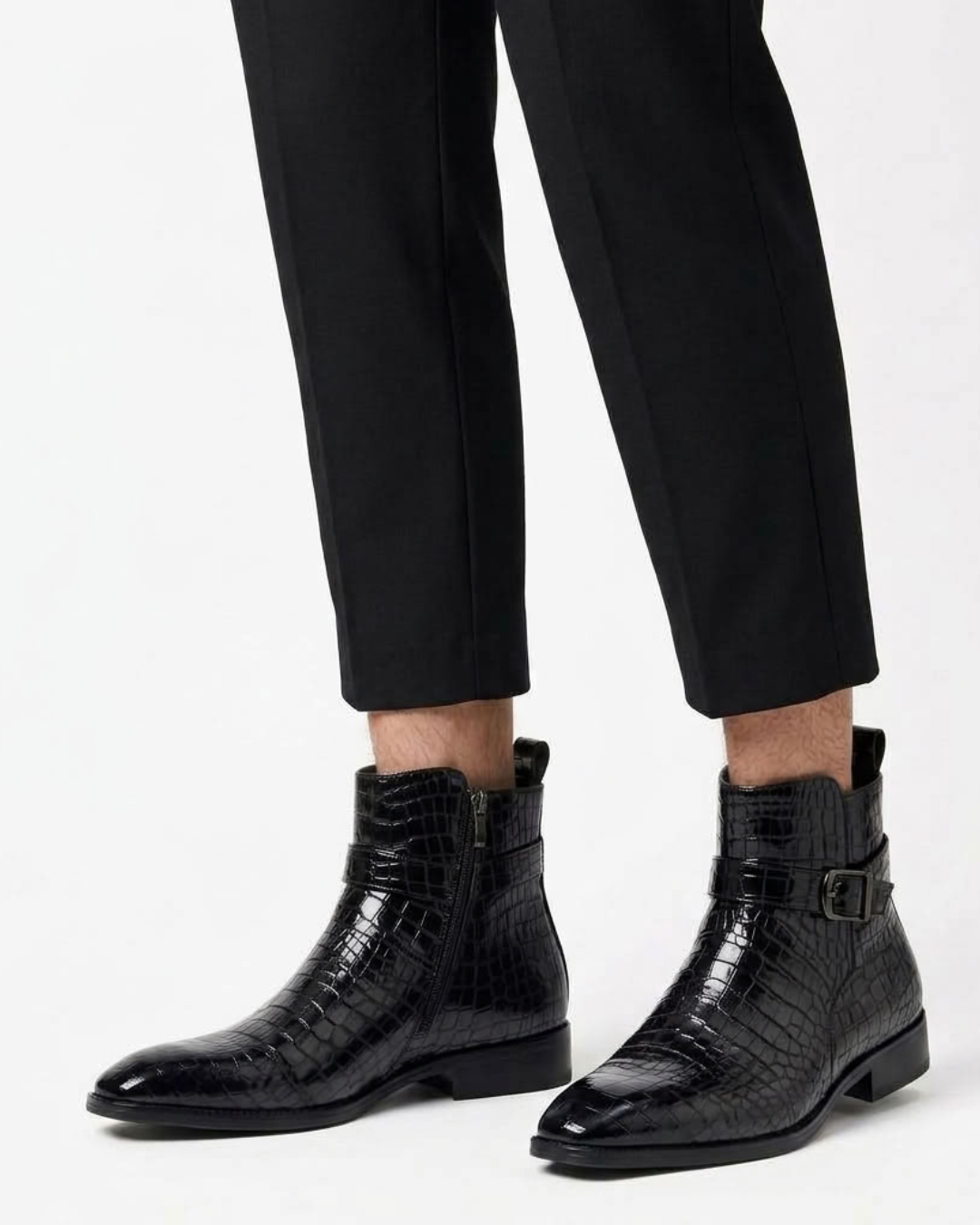 Mid-High Textured Boots with Side Zip