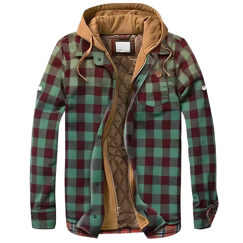 Bram Comfortable Patchwork Jacket with Hood, view 6 - Elena Harper