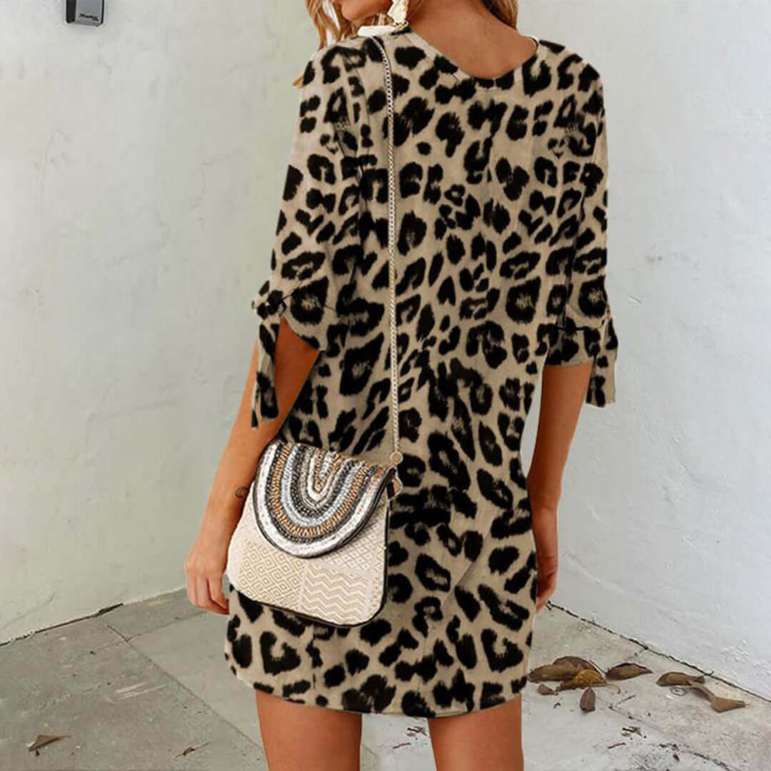 Leopard Print Mini Dress Summer Dress, view 2 - Elena Harper