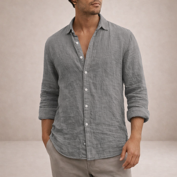 Linen Shirt with Open Collar for Men