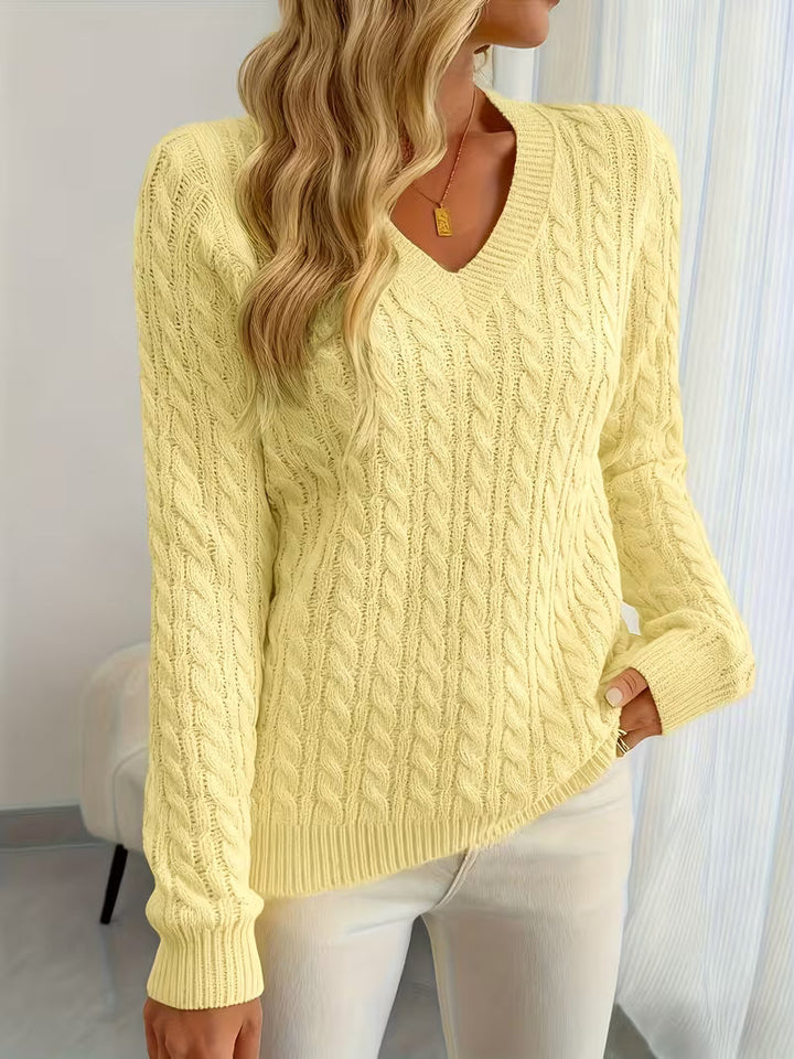 Lenea Long Sleeve Sweater with Cable Pattern, view 4 - Elena Harper
