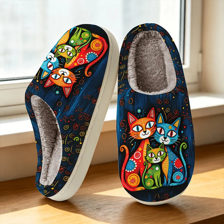 Quincy Slippers with Cat Pattern and Plush Lining - Elena Harper