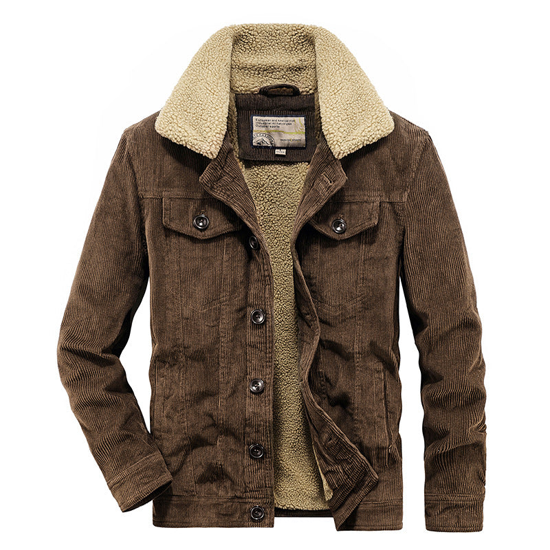 Men's Winter Corduroy Jacket with Fleece Lining and Side Pockets