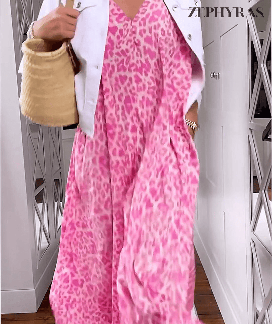Summer V-Neck Printed Dress, view 6 - Elena Harper