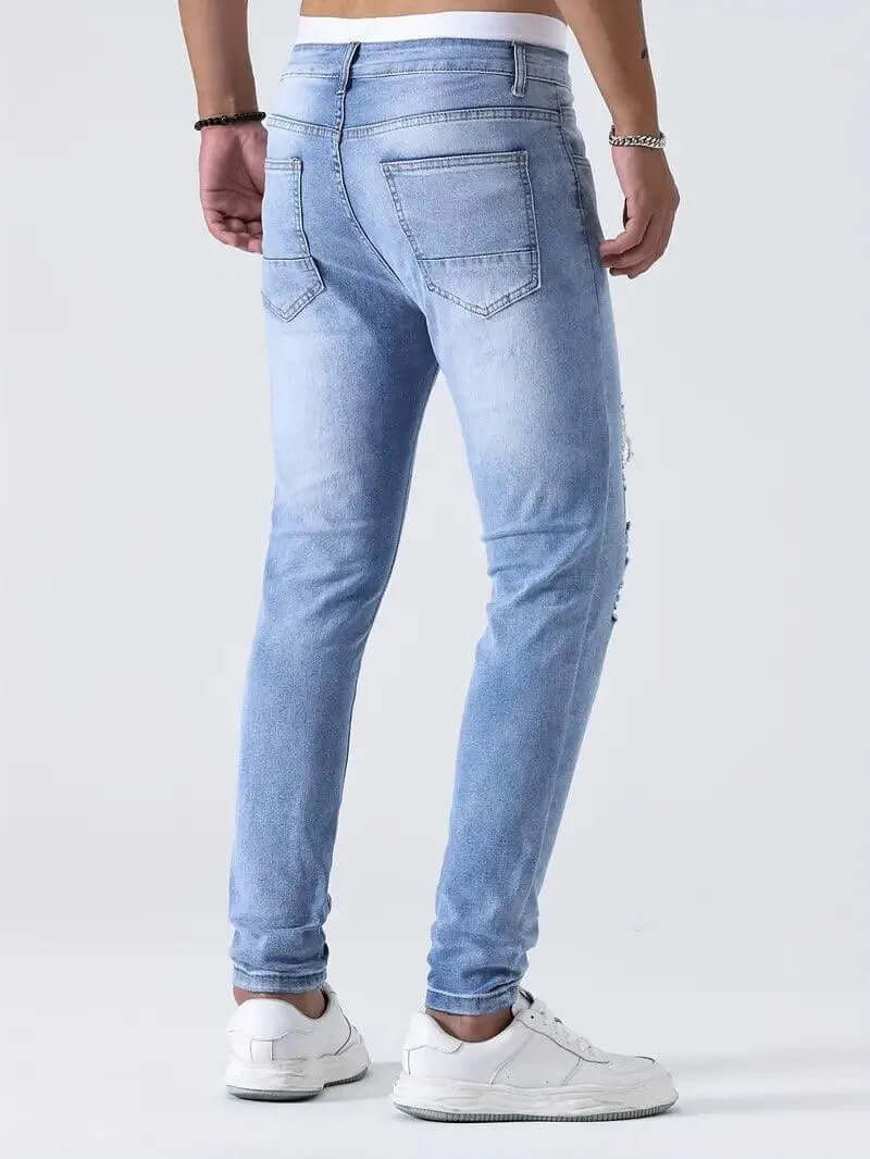 Men's Slim Fit Stretch Ripped Jeans, view 5 - Elena Harper