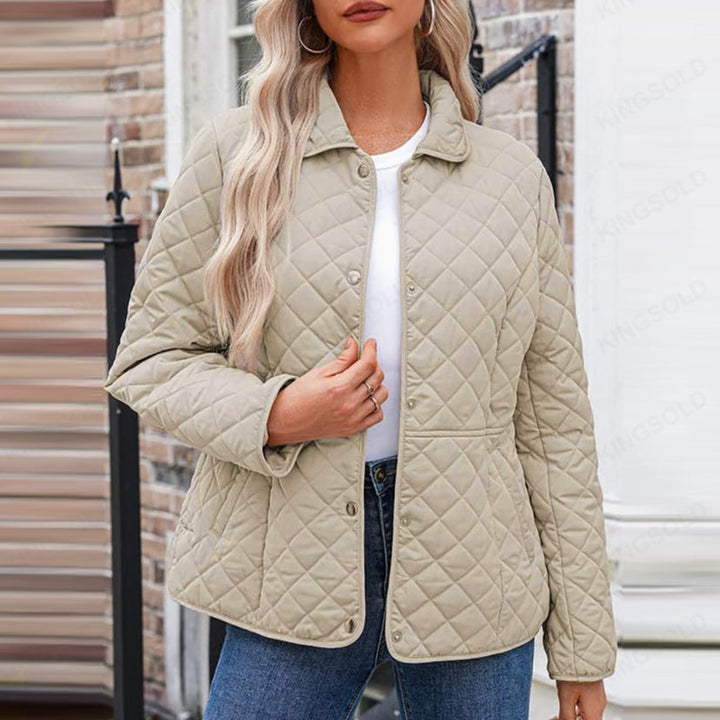 Women's Solid Quilted Jacket – Casual Style with Warm Notched Collar
