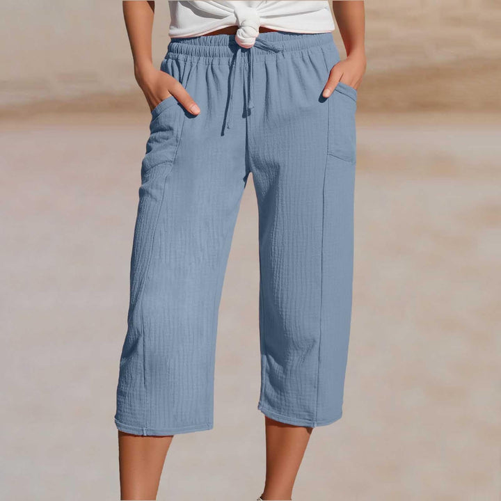 Women's Cropped Pants in Cotton and Linen with Comfortable Elastic Waist