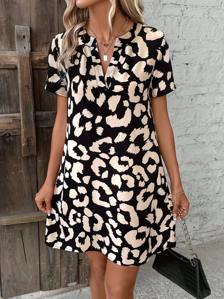 Leopard Print V-Neck Dress, view 8 - Elena Harper