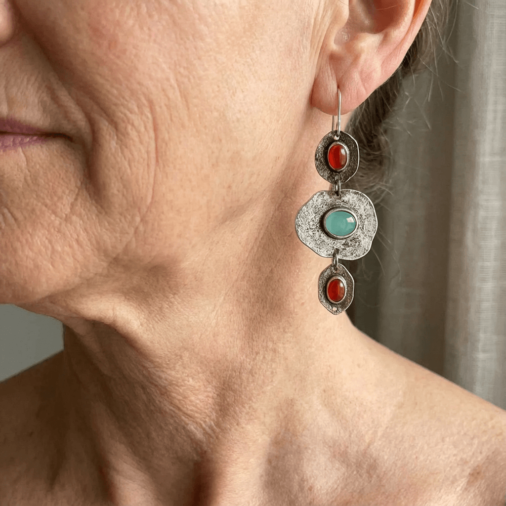 Artisan Silver Multi-Stone Drop Earrings - Elena Harper