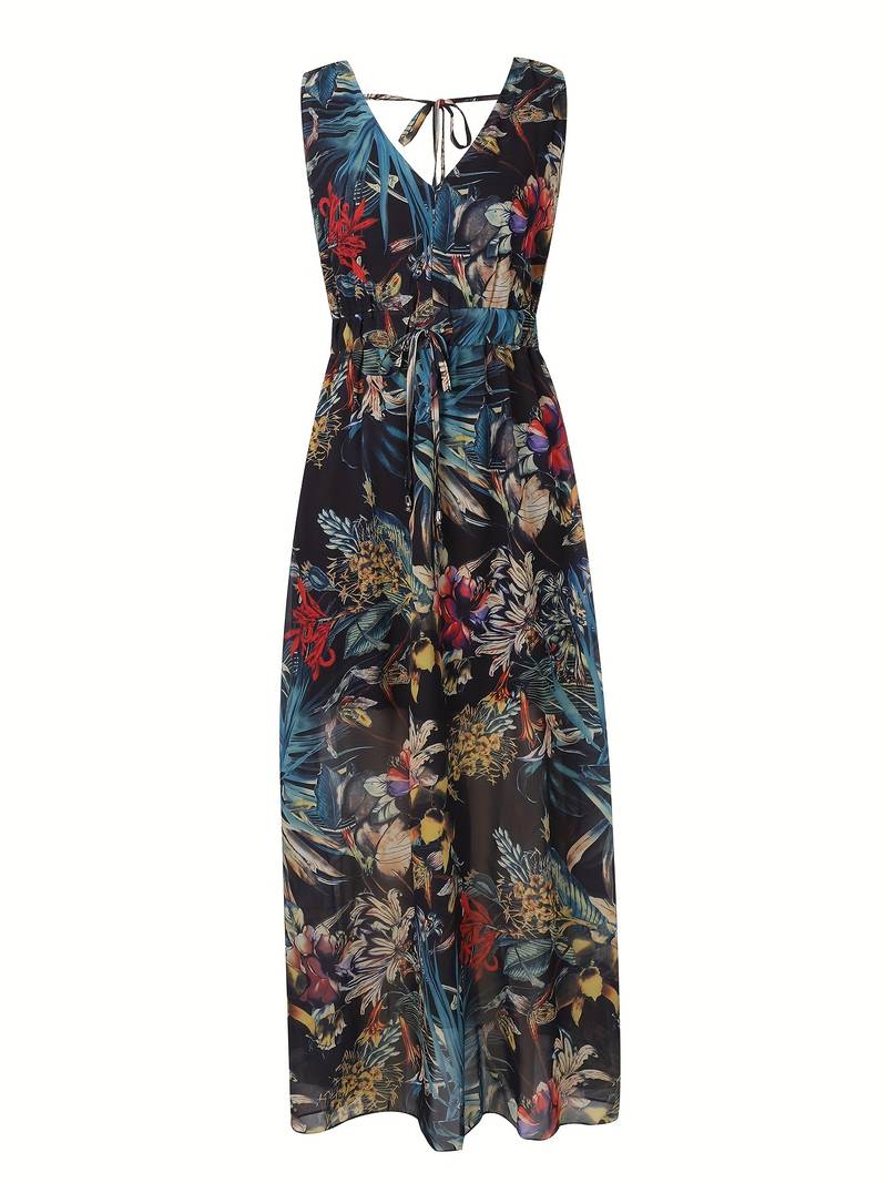 Abitha - Bohemian dress with cord and tropical print