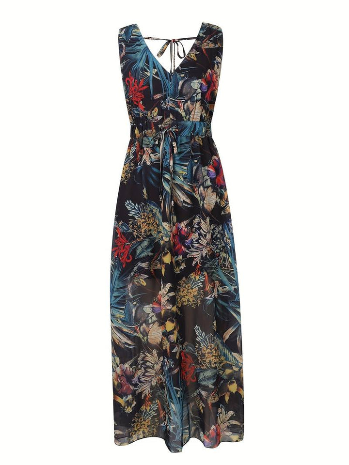 Abitha - Bohemian dress with cord and tropical print