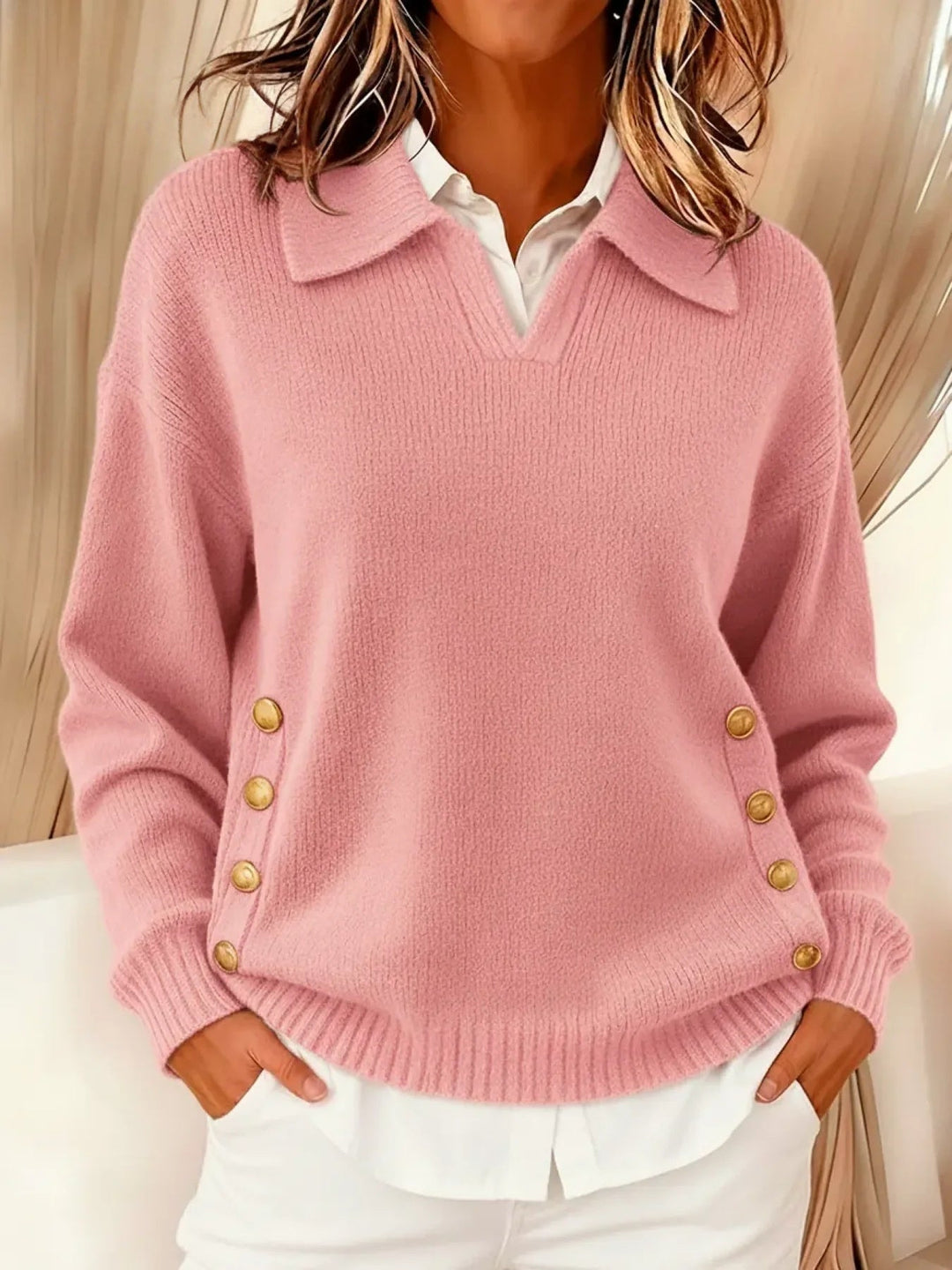 Women's Polo Collar Sweater - Simple and Elegant