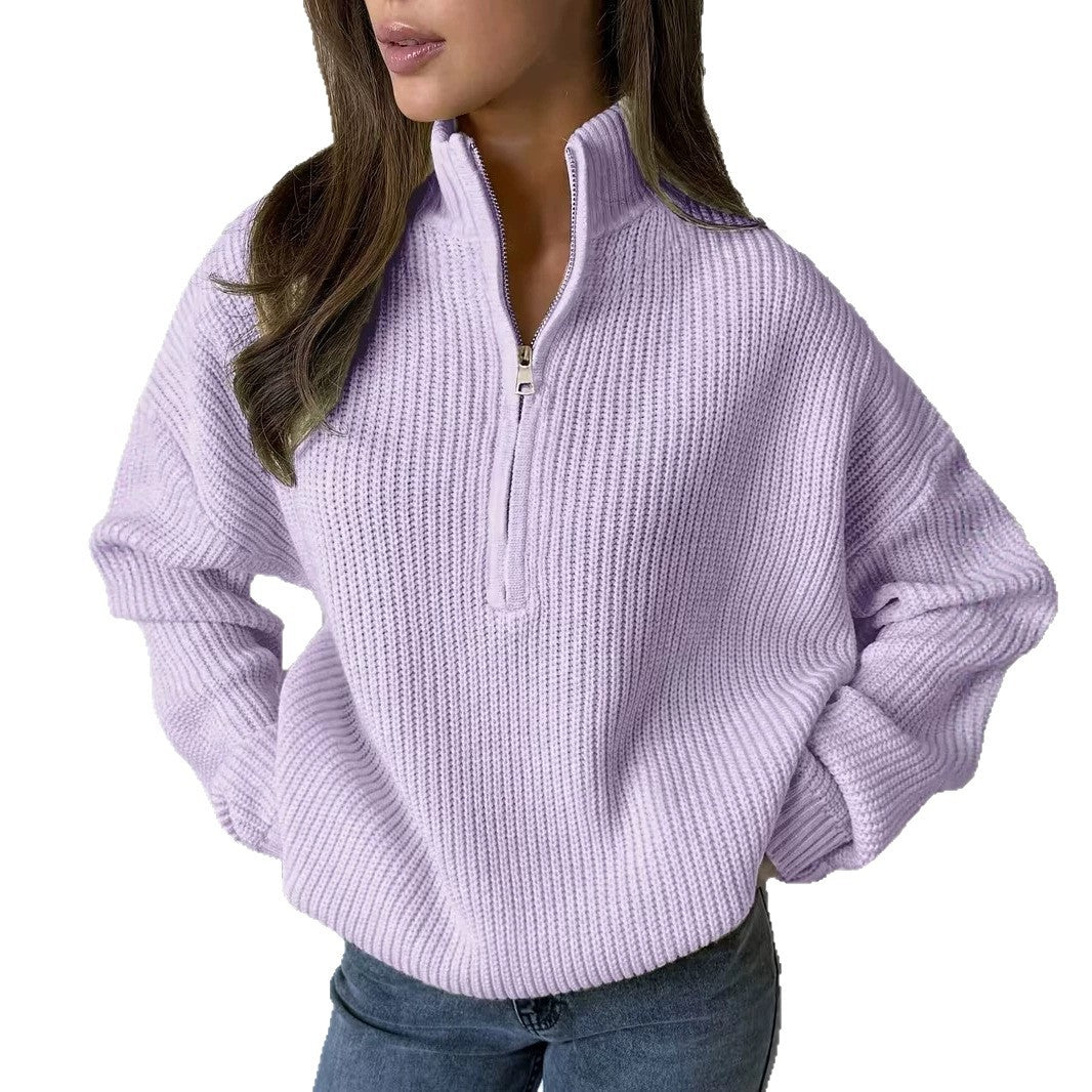 Loose Knit Zip Sweater for Women – Versatile and Comfortable Casual Style