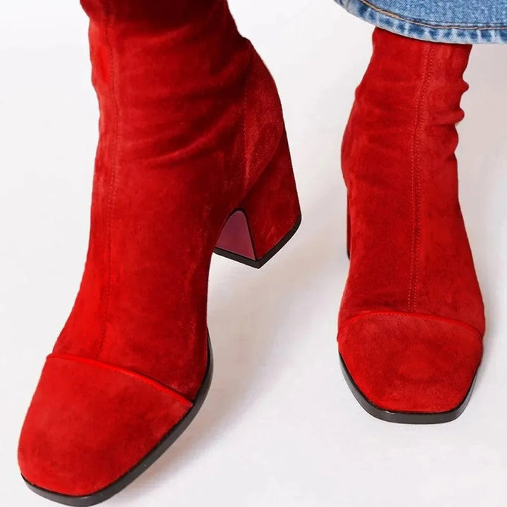 Elizabeth Eye-catching Suede Ankle Boots with Leopard Accent, view 3 - Elena Harper