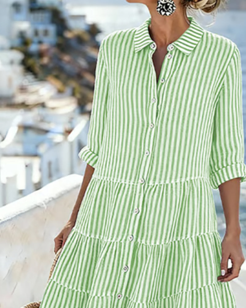 Women's A-Line Dress Casual for Spring and Summer, With Buttons and Short Sleeves, view 8 - Elena Harper