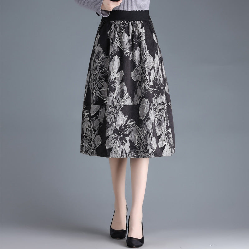 High-waisted A-line Jacquard Midi Skirt | Perfect for Autumn