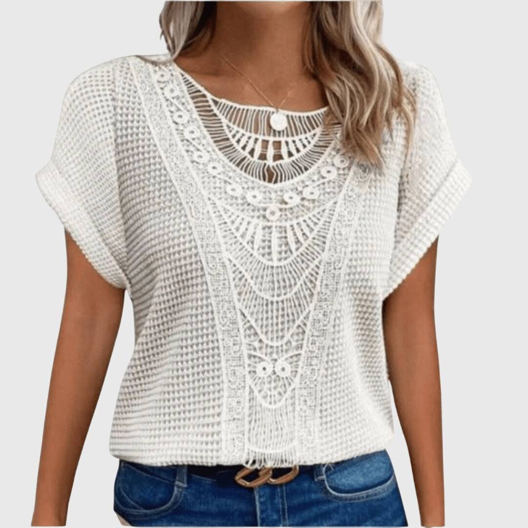 Elegant Ibiza blouse from Pearl™ by Emma & Rose Cape Town, featuring lightweight fabric and intricate embroidery.