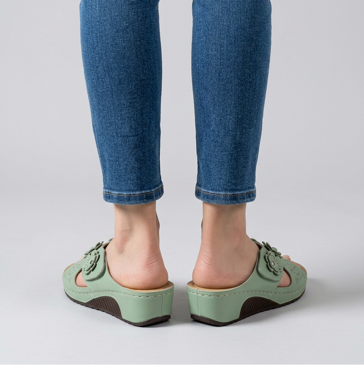 Amycca Comfortable Wedge Slippers with Floral Applications, view 8 - Elena Harper