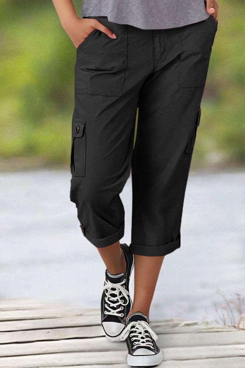 Harper Casual Cargo Pants with Mid-Rise Waist and Pleats, view 3 - Elena Harper