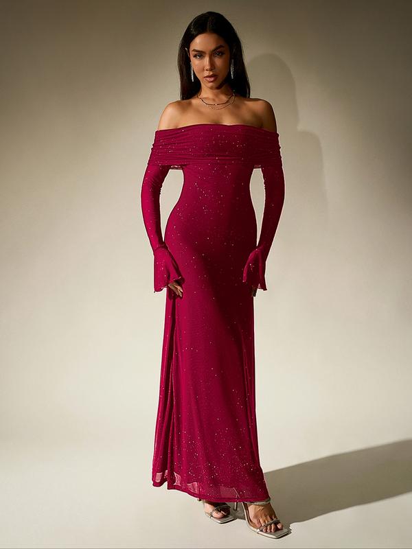 DARCIE Off Shoulder Ruched Sequin Bodycon Evening Gown - Elena Harper