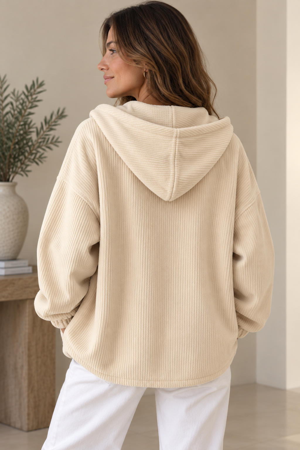 Women's Oversized Corduroy Hooded Jacket