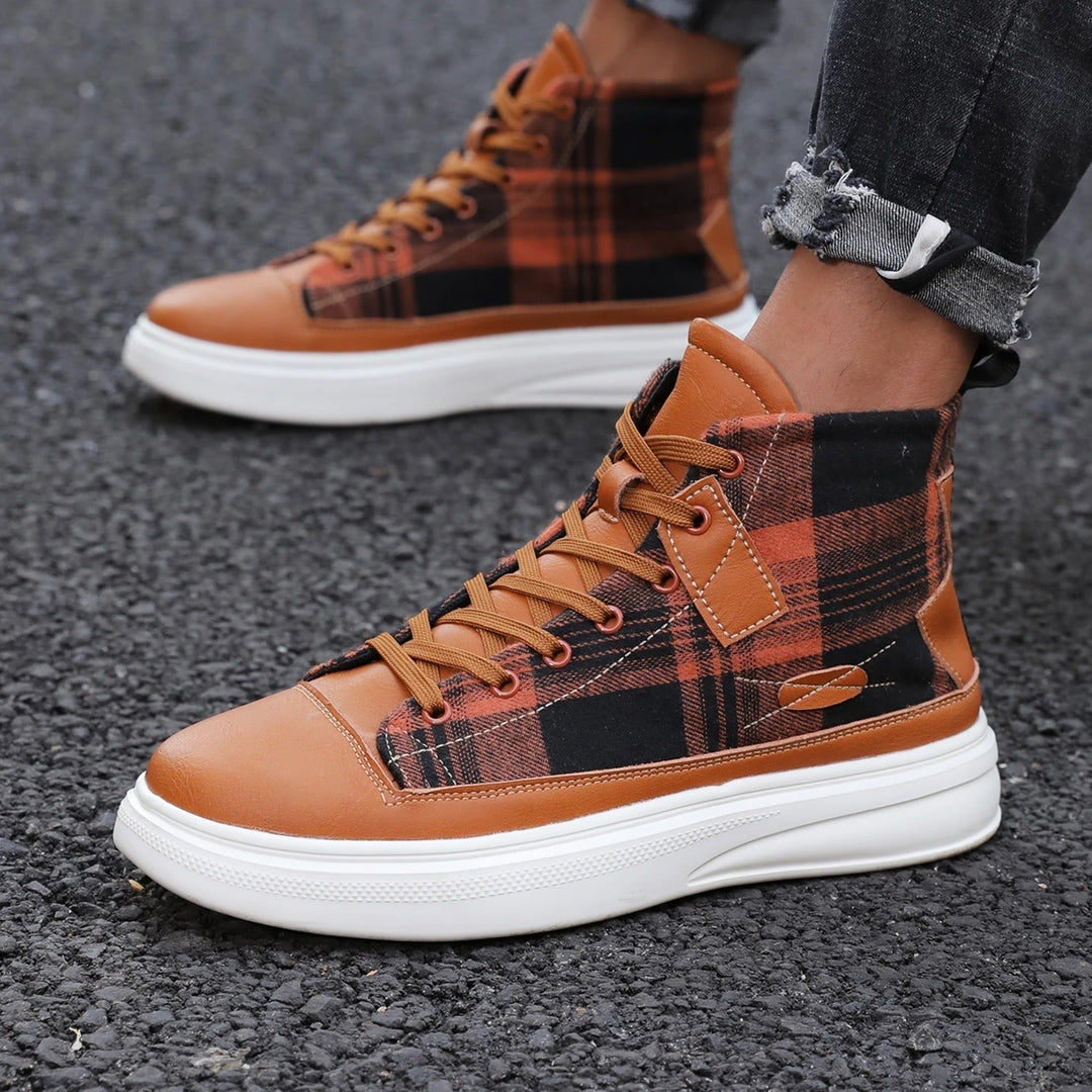 High-top plaid sneakers for men