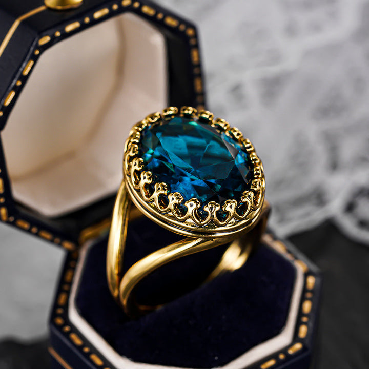 Elegant Gold Plated Oval Blue Stone Ring - Elena Harper