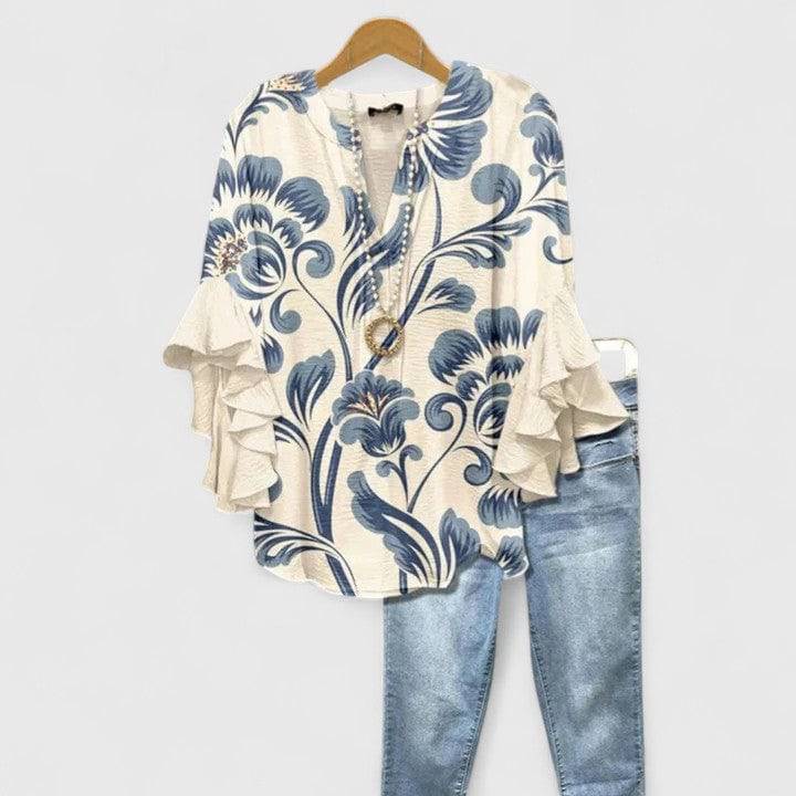 Emma & Rose Cape Town Saryphiah™ comfortable blouse with long sleeves and a relaxed fit, shown in a natural fabric with subtle detailing.