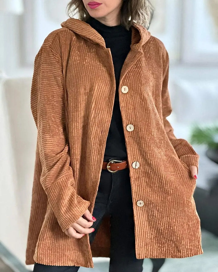 Andrea Casual Cord Jacket with Hood for Women, view 4 - Elena Harper