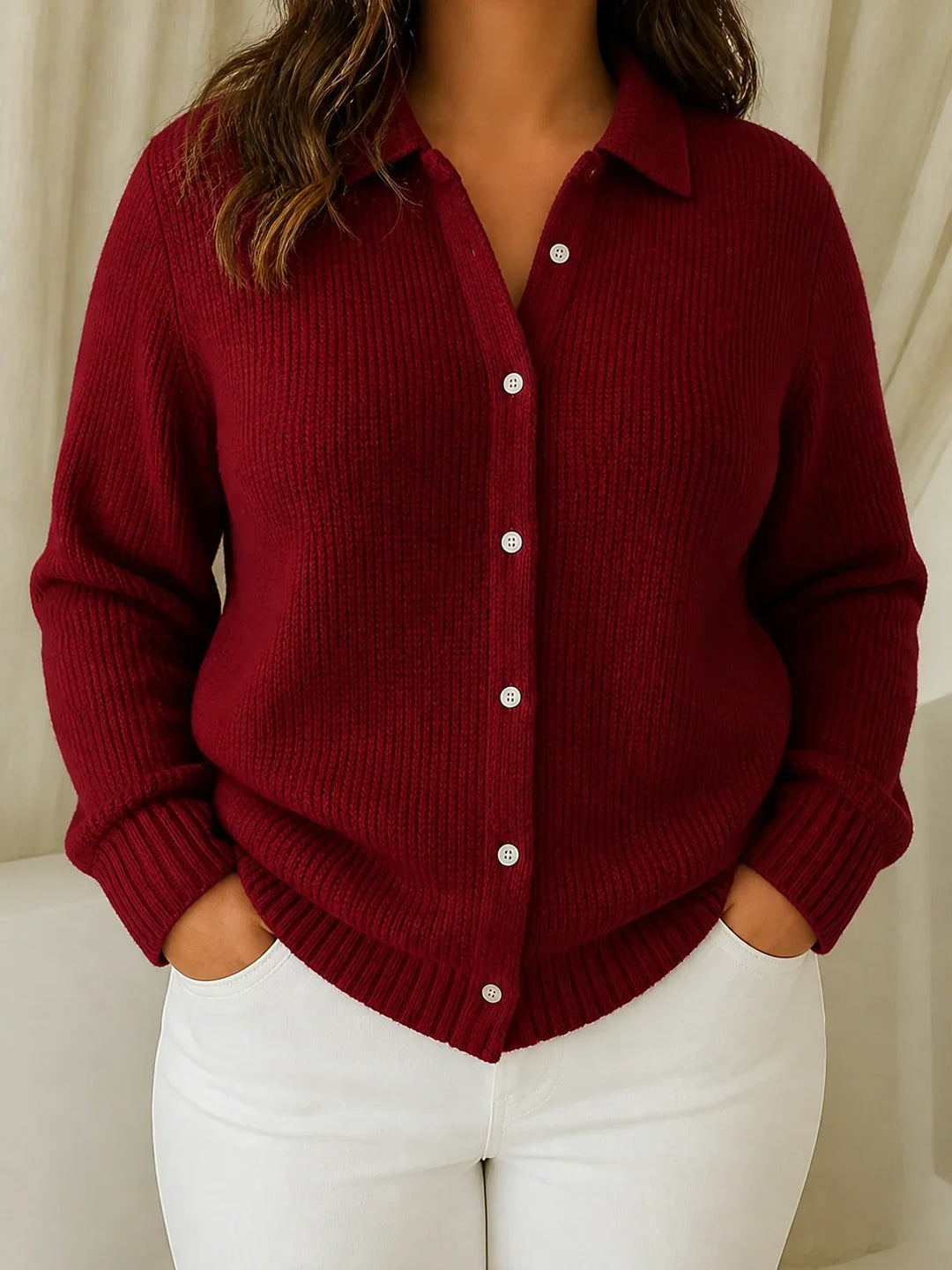 Women's Textured Knit Button Cardigan with Relaxed Fit, view 2 - Elena Harper