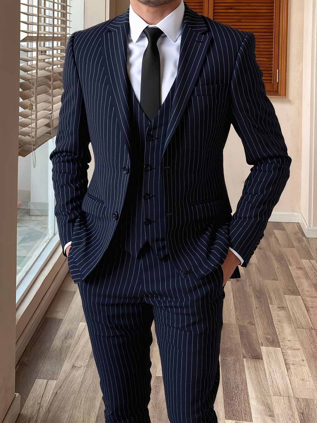 Sullivan Pinstripe Three-Piece Suit, view 7 - Elena Harper