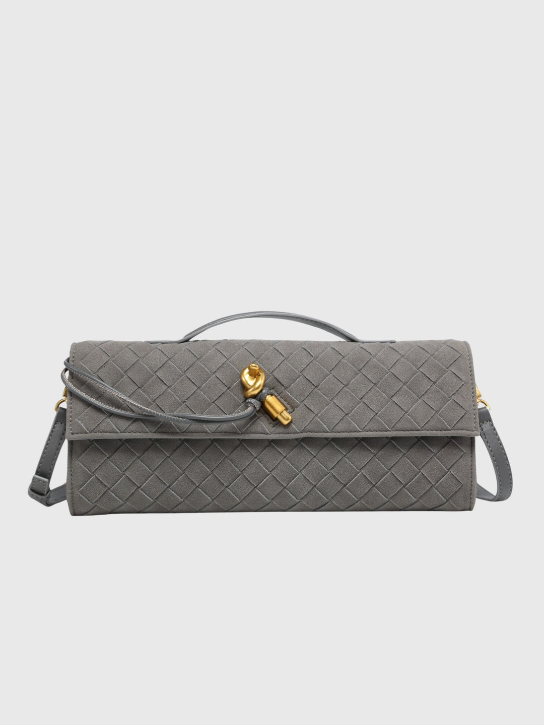 Cherry Luxury Suede Intrecciato Clutch, view 10 - Elena Harper