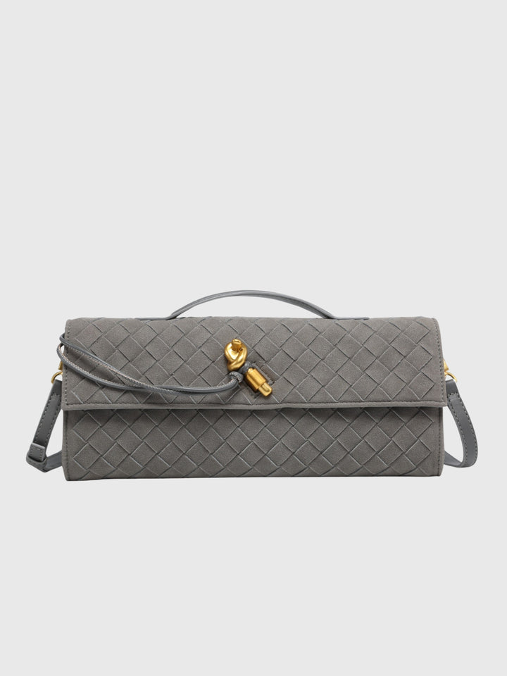 Cherry Luxury Suede Intrecciato Clutch, view 10 - Elena Harper