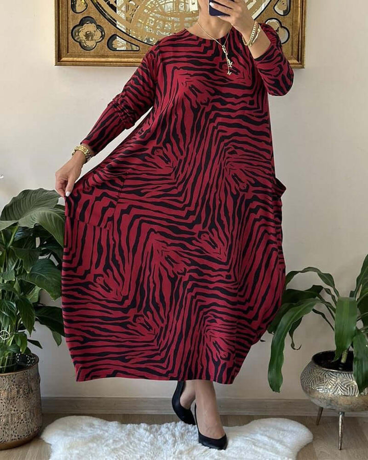 Loose Animal Print Dress with Pocket, view 6 - Elena Harper