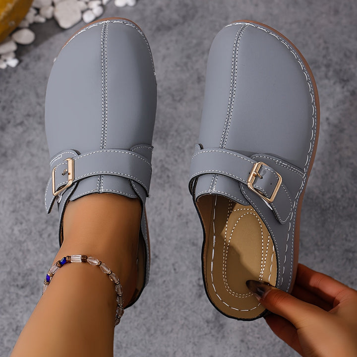 Zartha Lightweight Summer Slippers with Buckle Detail, view 8 - Elena Harper