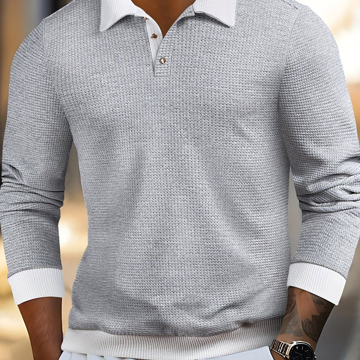Gareth Textured Long-Sleeve Polo Shirt - Elena Harper