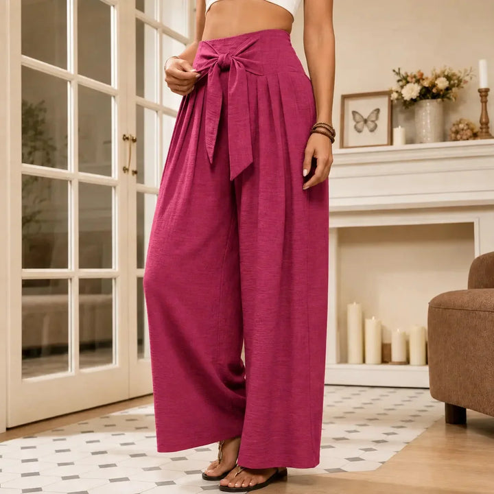 Driftlane High Waisted Tie Front Wide Leg Pants for Women - Elena Harper