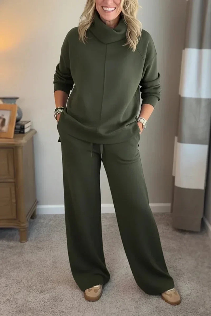 Aivra | Women's Turtleneck Long Sleeve Wide Leg Two-Piece Set with Pockets