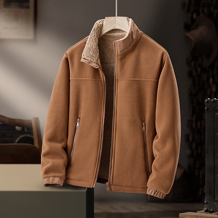 Men's High Collar Fleece Lined Jacket with Lambswool Coating | Perfect for Autumn