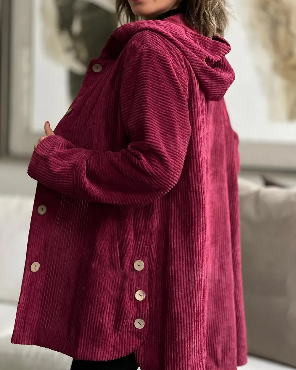 Andrea Casual Cord Jacket with Hood for Women, view 5 - Elena Harper
